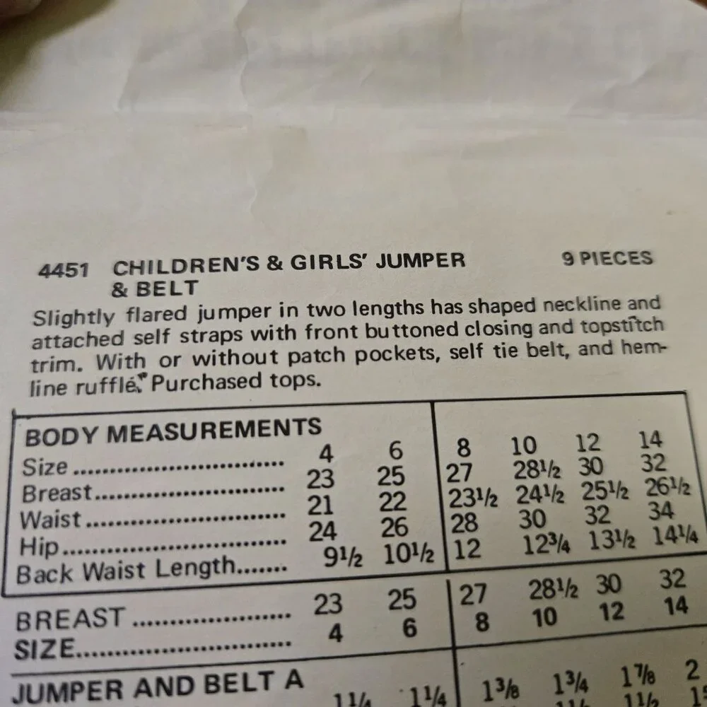 Butterick 4451 vintage sewing pattern 70s Size 4 Girls' jumper 2 lengths UNCUT